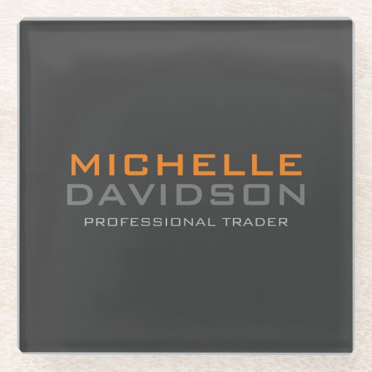 Moderne grijze Oranje, vette tekstminimalistische  Glazen Onderzetter (Voorkant)