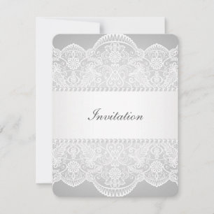 moderne grijze parel witte kanten vintage bruiloft kaart