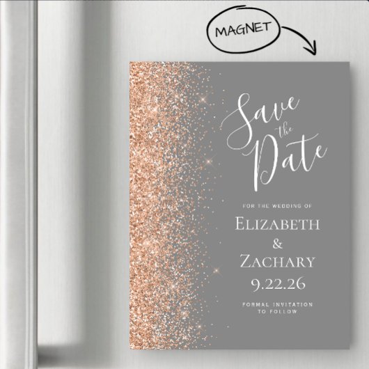 Moderne grijze perzik save date magnetische kaart