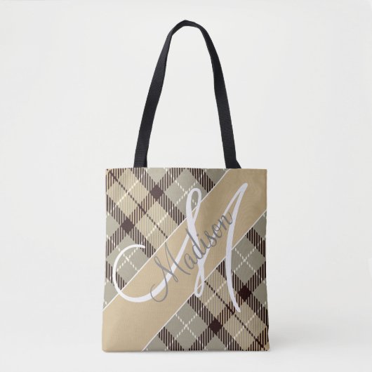 Moderne Grijze Plaid Tartan | Voeg Uw Naam Toe Tote Bag (Voorkant)