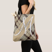 Moderne Grijze Plaid Tartan | Voeg Uw Naam Toe Tote Bag (Dichtbij)