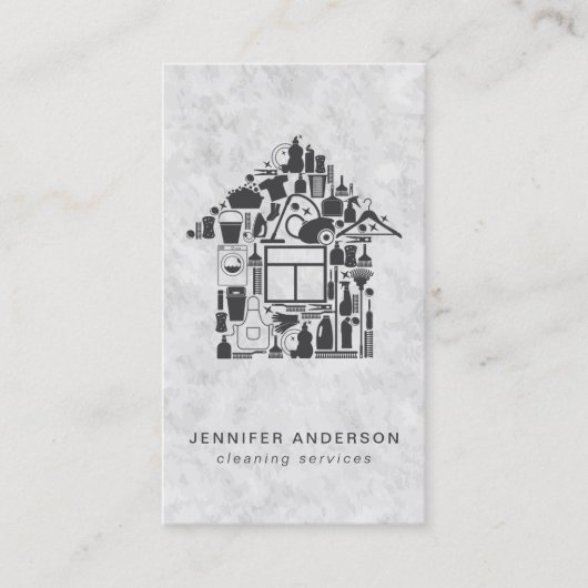 Moderne grijze reinigingsservices visitekaartje (Voorkant)