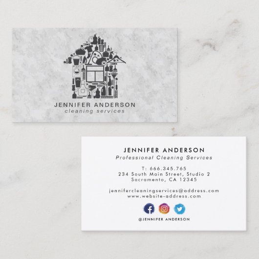 Moderne grijze reinigingsservices visitekaartje (Voorkant / Achterkant)