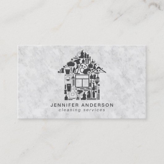 Moderne grijze reinigingsservices visitekaartje (Voorkant)
