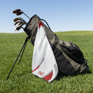 Moderne grijze rode geometrische monogram golfhanddoek