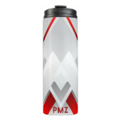 Moderne grijze rode geometrische monogram thermosbeker (Voorkant)