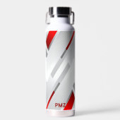 Moderne grijze rode geometrische monogram waterfles (Voorkant)