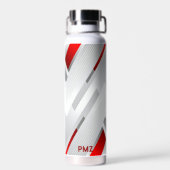 Moderne grijze rode geometrische monogram waterfles (Achterkant)