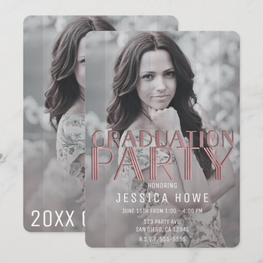 Moderne grijze roze afstudeerfeest afgestudeerde f kaart (Voorkant / Achterkant)