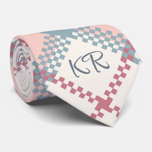 Moderne grijze roze witte Initialen Stropdas (Opgerold)