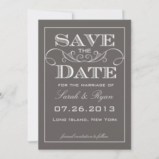 Moderne grijze save-the-date-aankondiging save the date (Voorkant)