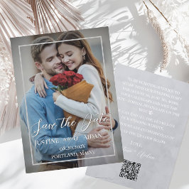 Moderne Grijze Schaduw met Foto Huwelijk Save the Save The Date