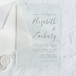 Moderne grijze script huwelijksuitnodiging acryl uitnodigingen