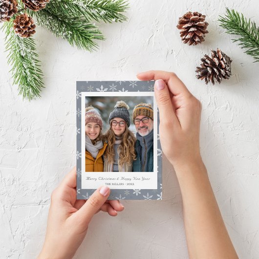 Moderne  Grijze Sneeuwvlokken foto Feestdagenkaart