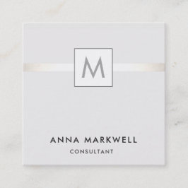 Moderne Grijze Streep Professioneel Monogram Vierkante Visitekaartje
