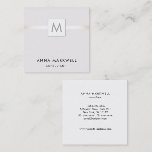Moderne Grijze Streep Professioneel Monogram Vierkante Visitekaartje