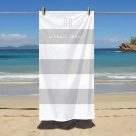 Moderne Grijze Strepen Monogram Strandlaken