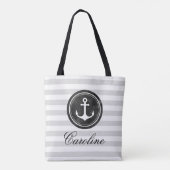 Moderne Grijze Strepen Nautisch Anker Tote Bag (Achterkant)