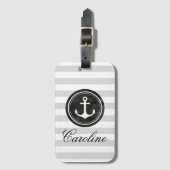 Moderne Grijze Strepen Zwarte Ankernaam Bagagelabel (Voorkant (verticaal))