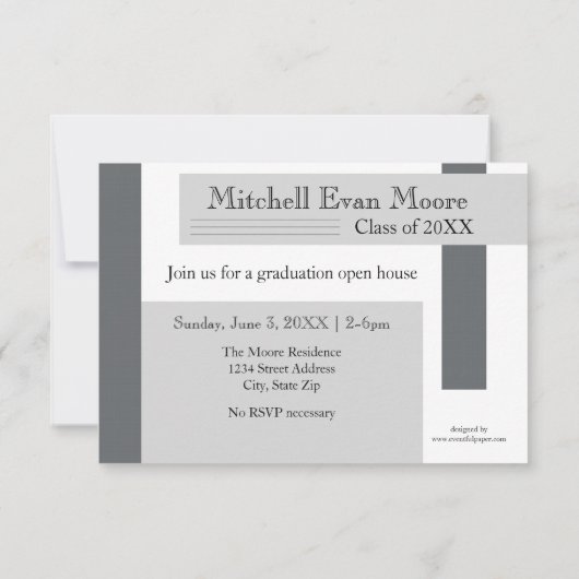 Moderne grijze strips - 3x5 Afstuderen aankondigin Kaart (Achterkant)