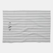 Moderne grijze strips Simple Monogram II Theedoek (Horizontaal)