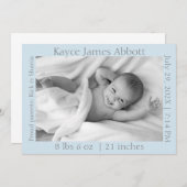 Moderne grijze tekst op blauwe foto geboorteaankon aankondiging (Voorkant / Achterkant)
