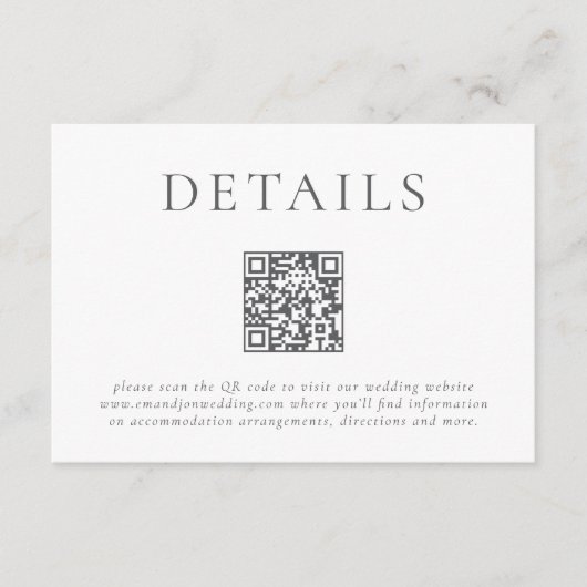 Moderne Grijze Tekst QR Code Trouwdetails Informatiekaartje (Voorkant)