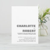 Moderne grijze tekst trouwreceptie kaart (Staand voorkant)