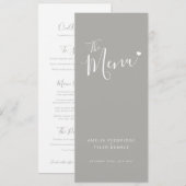 Moderne grijze tekst wit hart eenvoudig trouwmenu menu (Voorkant / Achterkant)