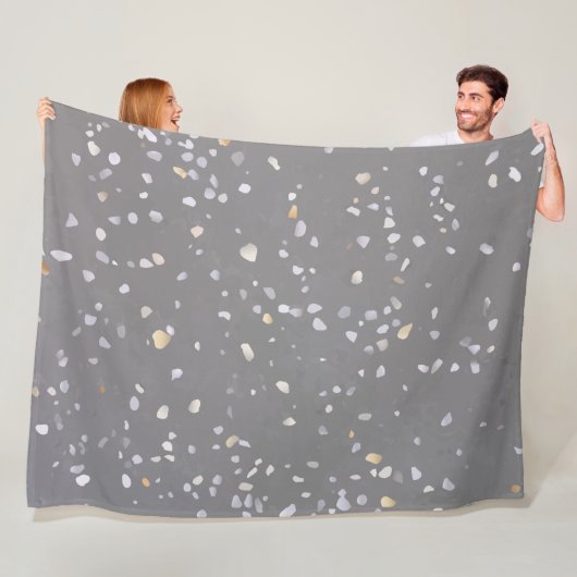 Moderne Grijze Terrazzo Fleece Deken (In situ)