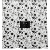 Moderne grijze tinten bloemengordijn met eigen naa douchegordijn (Voorkant)