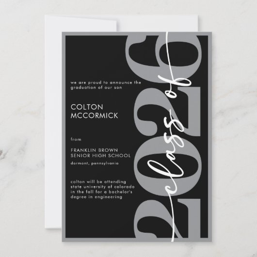 Moderne grijze typografie afstudeeraankondiging kaart (Voorkant)