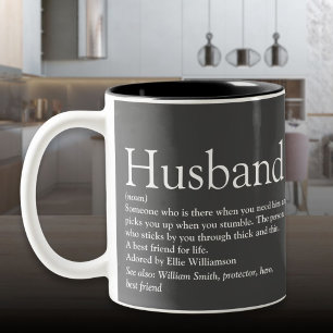 Moderne Grijze Typografische Pret Husband Definiti Tweekleurige Koffiemok