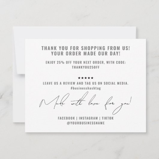 Moderne grijze verpakking bedankkaart (Achterkant)