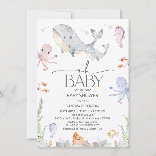 Moderne Grijze Walvis Oh Baby onder Zee Baby showe Kaart (Voorkant)