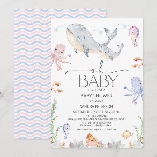 Moderne Grijze Walvis Oh Baby onder Zee Baby showe Kaart (Voorkant / Achterkant)