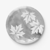 Moderne grijze waterverf en esdoornbladeren papieren bordje (Voorkant)