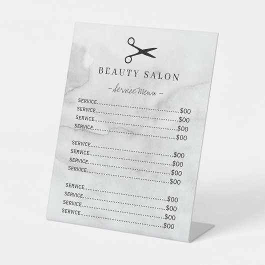 Moderne grijze waterverf gewassen salon-servicemen reclamebord met voetstuk (Voorkant)