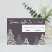 Moderne grijze winter bruiloft RSVP kaart bomen (Staand voorkant)