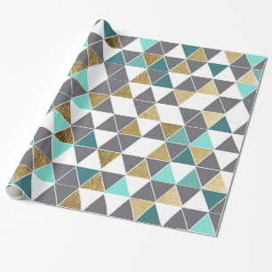 Moderne grijze witte Blauwgroen en Faux Gold-drieh Cadeaupapier