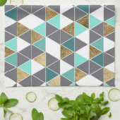 Moderne grijze witte Blauwgroen en Faux Gold-drieh Theedoek (Gevouwen)