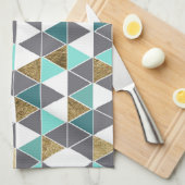 Moderne grijze witte Blauwgroen en Faux Gold-drieh Theedoek (Quarter Fold)