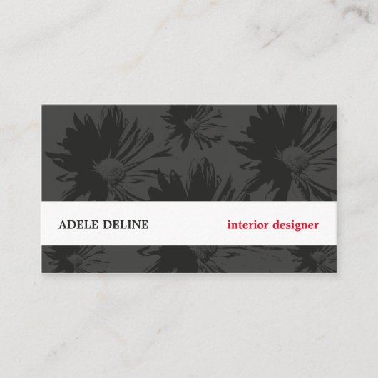 Moderne Grijze Witte Bloemen Interieurontwerper Visitekaartje