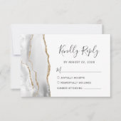 Moderne grijze witte bruine agate Wedding RSVP Kaa (Voorkant)