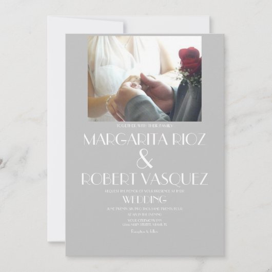 Moderne grijze witte koppelfoto bruiloft   kaart (Voorkant)