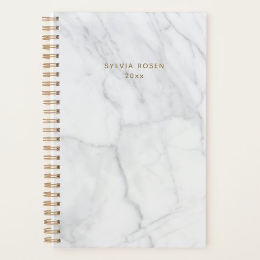 Moderne grijze witte marmeren gepersonaliseerde planner (Voorkant)