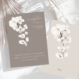 Moderne Grijze Witte Orchidee Huwelijksreceptie Informatiekaartje