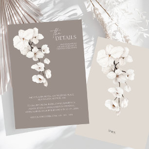 Moderne Grijze Witte Orchidee Trouwdetails Informatiekaartje