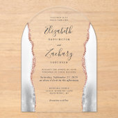 Moderne Grijze Witte Rose Gouden Agaat Boog Huweli Acryl Uitnodigingen (Voorkant)