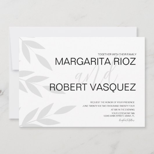 Moderne grijze witte script huwelijksuitnodiging m kaart (Voorkant)